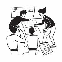 Clean Flat design as Team members collaborating on a project plan concept as A illustration of team members collaborating on a project plan in a modern workspace using a 3 color t Set 3 vector