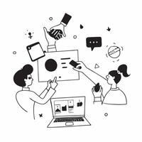 Clean Flat design as Startup team collaborating on a business plan concept as A illustration of a startup team collaborating on a business plan using laptops and digital tools wit vector