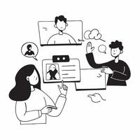 Clean Flat design as Sales team collaborating in a virtual meeting concept as A illustration of a sales team collaborating in a virtual meeting using conferencing tools with Set 2 vector