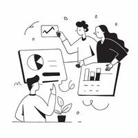 Clean Flat design as Sales team collaborating in a virtual meeting concept as A illustration of a sales team collaborating in a virtual meeting using conferencing tools with Set 5 vector