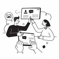 Clean Flat design as Sales team collaborating in a virtual meeting concept as A illustration of a sales team collaborating in a virtual meeting using conferencing tools with vector