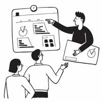 Clean Flat design as Project manager leading a hybrid meeting concept as A illustration of a project manager leading a hybrid meeting with both onsite and remote participants usin Set 3 vector