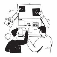Clean Flat design as Project manager collaborating on a risk management strategy concept as A illustration of a project manager collaborating on a risk management strategy using c Set 2 vector