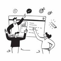 Clean Flat design as Project manager presenting progress in a team meeting concept as A illustration of a project manager presenting progress in a team meeting featuring a 3 color Set 4 vector