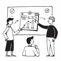 Clean Flat design as Project manager presenting progress in a team meeting concept as A illustration of a project manager presenting progress in a team meeting featuring a 3 color vector