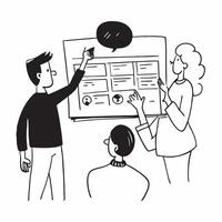 Clean Flat design as Project manager presenting progress in a team meeting concept as A illustration of a project manager presenting progress in a team meeting featuring a 3 color Set 2 vector