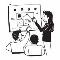 Clean Flat design as Project manager presenting progress in a team meeting concept as A illustration of a project manager presenting progress in a team meeting featuring a 3 color Set 3 vector