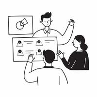 Clean Flat design as Project manager leading a hybrid meeting concept as A illustration of a project manager leading a hybrid meeting with both onsite and remote participants usin Set 2 vector