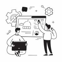 Clean Flat design as Project manager collaborating on a risk management strategy concept as A illustration of a project manager collaborating on a risk management strategy using c vector