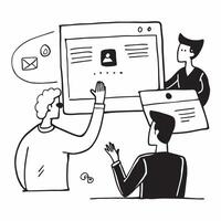 Clean Flat design as Project manager leading a hybrid meeting concept as A illustration of a project manager leading a hybrid meeting with both onsite and remote participants usin vector