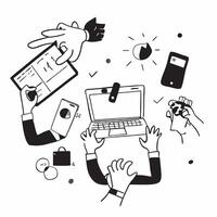 Clean Flat design as Marketing team collaborating on a product launch concept as A illustration of a marketing team collaborating on a product launch using digital tools and chart vector