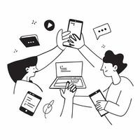 Clean Flat design as Marketing consultant collaborating with clients concept as A illustration of a marketing consultant collaborating with clients using laptops and digital tools Set 2 vector