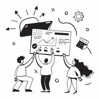 Clean Flat design as Marketing team collaborating on a product launch concept as A illustration of a marketing team collaborating on a product launch using digital tools and chart Set 3 vector