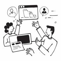 Clean Flat design as Marketing consultant collaborating with clients concept as A illustration of a marketing consultant collaborating with clients using laptops and digital tools vector