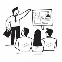 Clean Flat design as Manager conducting a team meeting with visual aids concept as A illustration of a manager conducting a team meeting with visual aids featuring a 3 color schem Set 2 vector