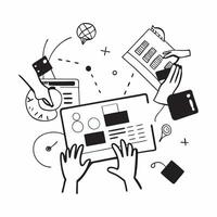 Clean Flat design as IT team collaborating on a cybersecurity project concept as A illustration of an IT team collaborating on a cybersecurity project using laptops and digital to vector