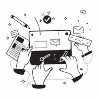 Clean Flat design as IT team collaborating on a cybersecurity project concept as A illustration of an IT team collaborating on a cybersecurity project using laptops and digital to Set 2 vector