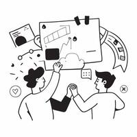 Clean Flat design as HR team collaborating on employee engagement strategies concept as A illustration of an HR team collaborating on employee engagement strategies using charts a Set 4 vector