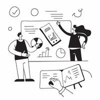 Clean Flat design as Financial team collaborating on budget planning concept as A icon illustration of a financial team collaborating on budget planning using charts and digital tools Set 2 vector