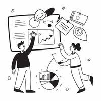 Clean Flat design as Financial team collaborating on budget planning concept as A icon illustration of a financial team collaborating on budget planning using charts and digital tools vector