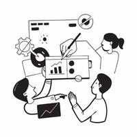 Clean Flat design as Executives in a board meeting discussing financial reports concept as A icon illustration of executives in a board meeting discussing financial reports utilizing a Set 2 vector