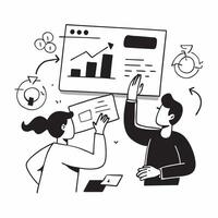 Clean Flat design as Finance team collaborating on financial forecasting concept as A icon illustration of a finance team collaborating on financial forecasting using charts and digita Set 2 vector