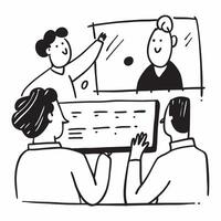 Clean Flat design as Executives reviewing company performance in a board meeting concept as A icon illustration of executives reviewing company performance in a board meeting using a 3 vector