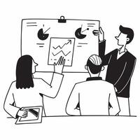 Clean Flat design as Executives reviewing company performance in a board meeting concept as A icon illustration of executives reviewing company performance in a board meeting using a 3 Set 2 vector