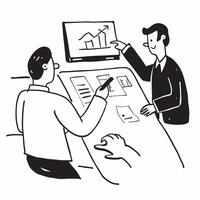 Clean Flat design as Executives in a board meeting discussing financial reports concept as A icon illustration of executives in a board meeting discussing financial reports utilizing a vector