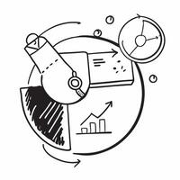 Clean Flat design as Doodle line icon of a pie chart concept as A doodle line icon of a pie chart representing data analysis statistics and business insights ideal for presentations and Set 4 vector