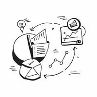Clean Flat design as Doodle line icon of a pie chart concept as A doodle line icon of a pie chart representing data analysis statistics and business insights ideal for presentations and Set 3 vector