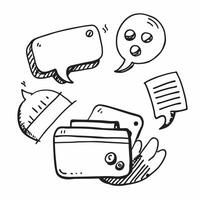 Clean Flat design as Doodle line icon of a chat bubble concept as A doodle line icon of a chat bubble representing communication messaging and business dialogue perfect for customer serv Set 2 vector