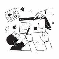 Clean Flat design as Design team collaborating on a new product concept as A icon illustration of a design team collaborating on a new product using digital tools and creative software Set 2 vector