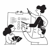 Clean Flat design as Colleagues working on a business proposal in a meeting concept as A icon illustration of colleagues working on a business proposal in a meeting using a 3 color sch Set 2 vector
