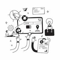 Clean Flat design as Cross functional team collaborating on a project concept as A icon illustration of a cross functional team collaborating on a project using digital tools and chart Set 2 vector