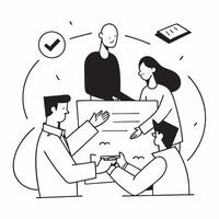 Clean Flat design as Colleagues working on a business proposal in a meeting concept as A icon illustration of colleagues working on a business proposal in a meeting using a 3 color sch vector