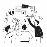 Clean Flat design as Colleagues in a brainstorming session in a creative office concept as A icon illustration of colleagues in a brainstorming session in a creative office using a 3 c Set 2 vector