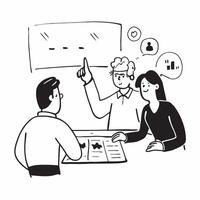 Clean Flat design as Business team having a conference meeting concept as A icon illustration of a business team having a conference meeting using a 3 color scheme to highl vector
