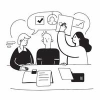 Clean Flat design as Business team having a meeting in a modern office concept as A icon illustration of a business team having a meeting in a modern office using a 3 color tone to hig vector