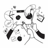 Clean Flat design as Business team collaborating in a modern office using digital tools concept as A icon illustration of a business team in a modern office collaborating using digital Set 9 vector