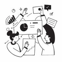 Clean Flat design as Business team collaborating in a modern office using digital tools concept as A icon illustration of a business team in a modern office collaborating using digital Set 12 vector