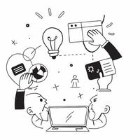 Clean Flat design as Business team collaborating in a modern office using digital tools concept as A icon illustration of a business team in a modern office collaborating using digital Set 14 vector