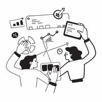 Clean Flat design as Business team collaborating in a modern office using digital tools concept as A icon illustration of a business team in a modern office collaborating using digital Set 11 vector