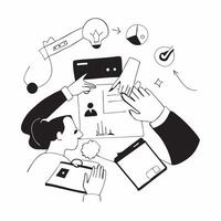 Clean Flat design as Business team collaborating in a modern office using digital tools concept as A icon illustration of a business team in a modern office collaborating using digital vector