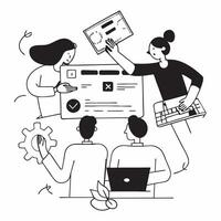 Clean Flat design as Business team collaborating in a modern office using digital tools concept as A icon illustration of a business team in a modern office collaborating using digital Set 4 vector