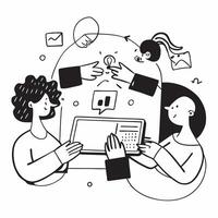 Clean Flat design as Business team collaborating in a modern office using digital tools concept as A icon illustration of a business team in a modern office collaborating using digital Set 6 vector