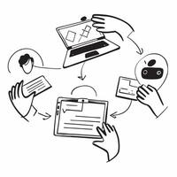 Clean Flat design as Business team collaborating in a modern office using digital tools concept as A icon illustration of a business team in a modern office collaborating using digital Set 5 vector