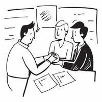 Clean Flat design as Business partners negotiating in a meeting room concept as A icon illustration of business partners negotiating in a meeting room utilizing a 3 color scheme to hig vector
