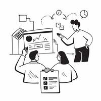 Clean Flat design as Business team analyzing data in a meeting room concept as A icon illustration of a business team analyzing data in a meeting room using a 3 color scheme to highlig Set 2 vector