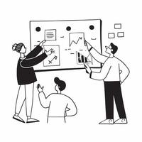 Clean Flat design as Business leaders collaborating on strategy development concept as A icon illustration of business leaders collaborating on strategy development using digital white Set 2 vector